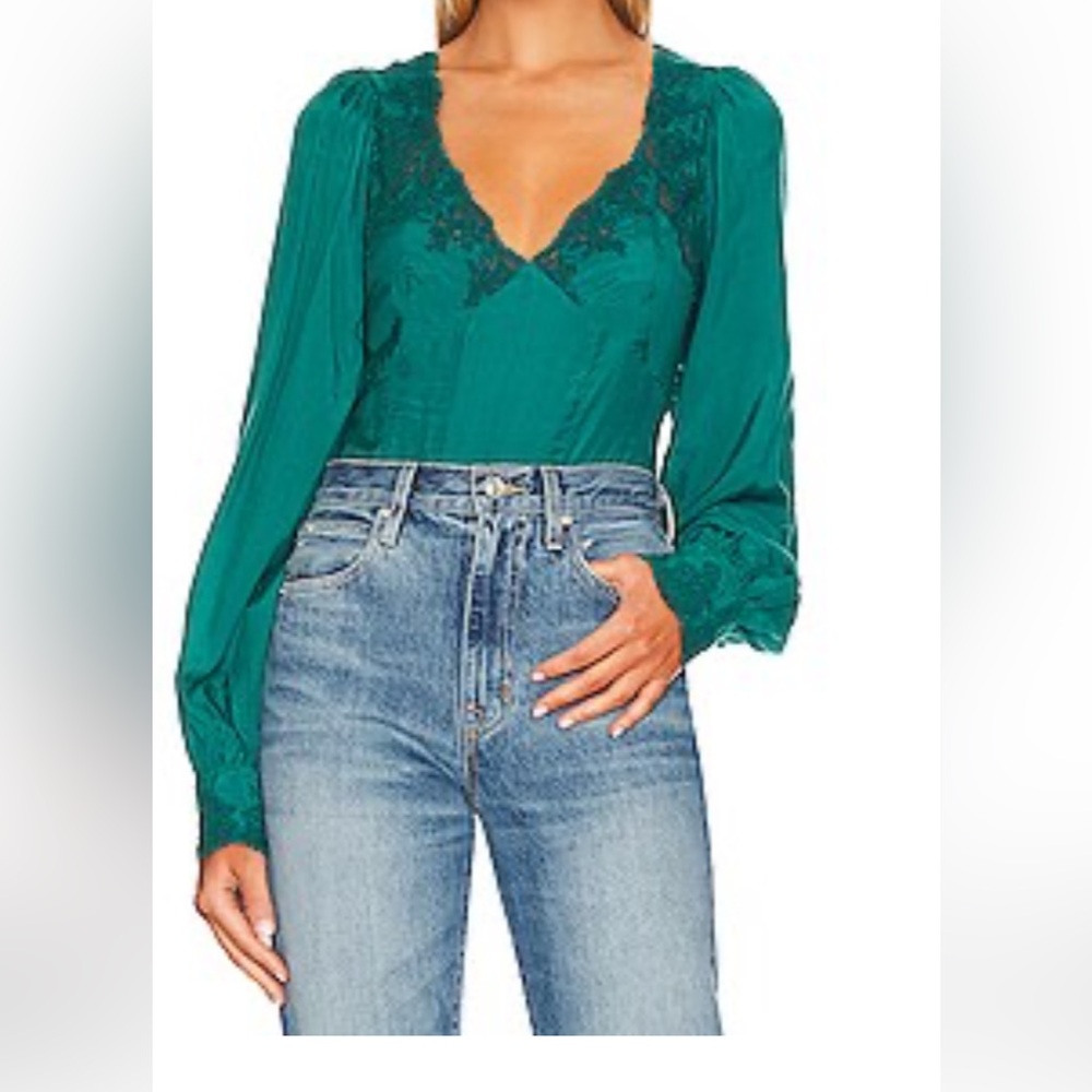 Free People Janelle Lace Top in Green Balsam Women’s Juniors xs